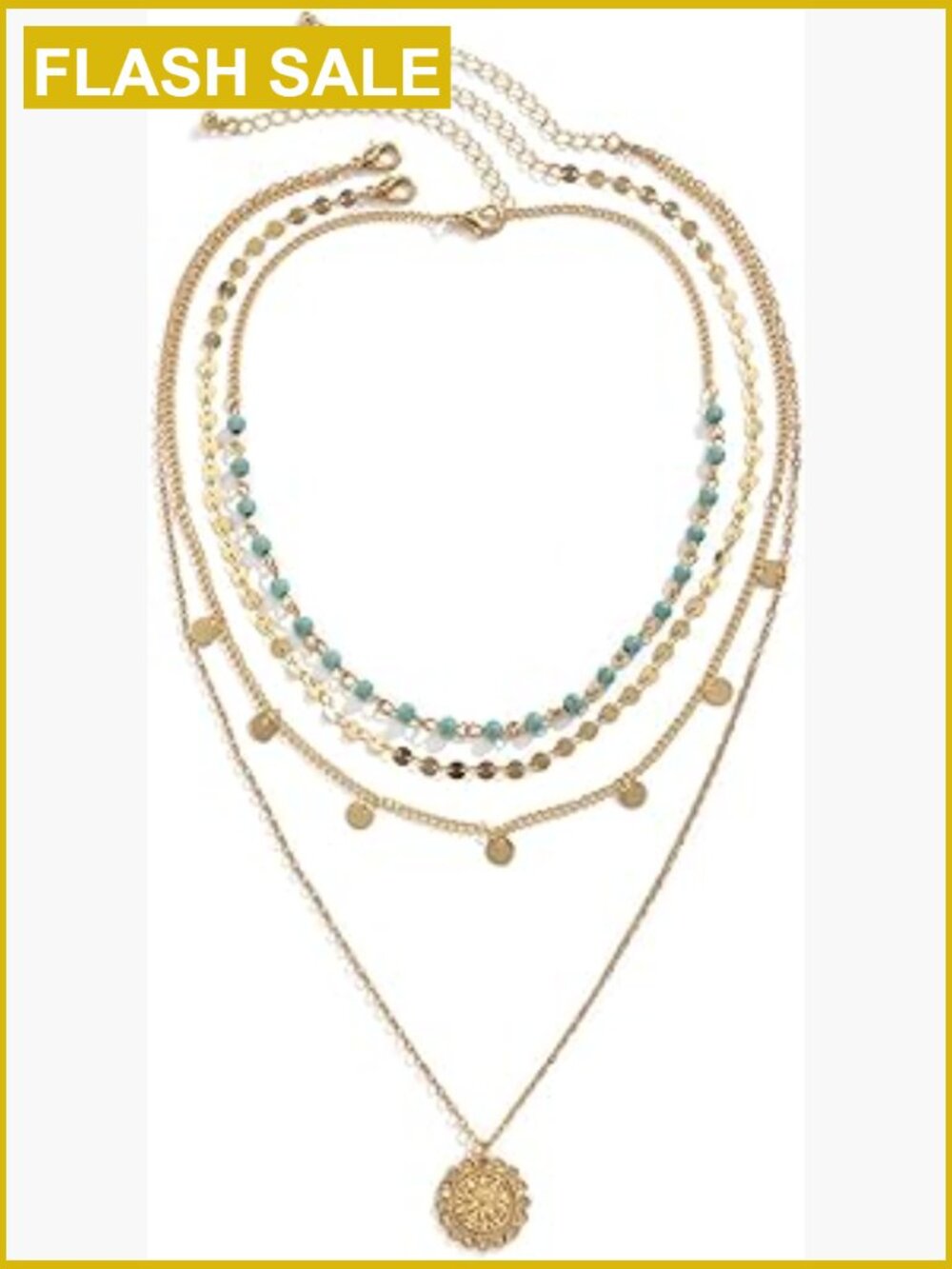 Layered Pendant Necklace Bohemian Style Stacked Turquoise Coin Jewelry